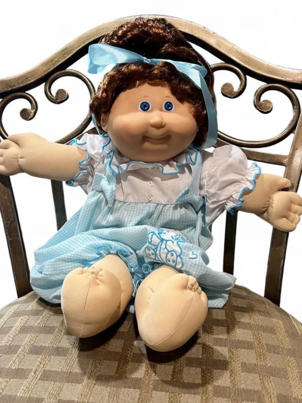 Vintage 80’s Girl Cabbage Patch Doll in Blue Vintage Dress